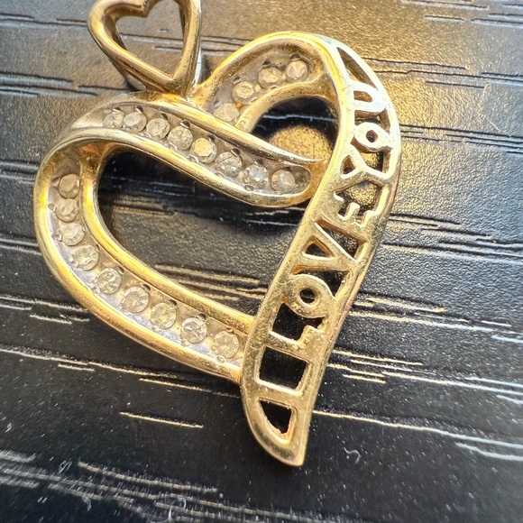 Gold Heart Pendant 10K I love you diamond necklace - Picture 4 of 7
